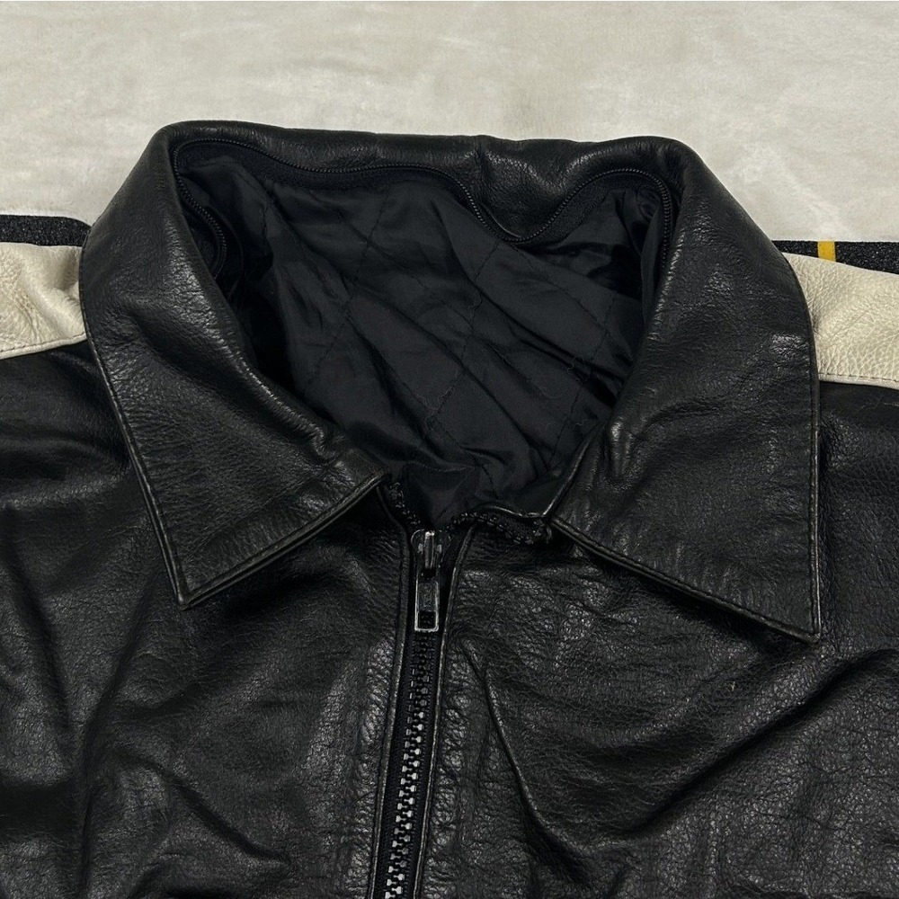 Unbranded Leather Jacket Mens L Black USA Sleeve Racing Bomber Moto F2 - Picture 5 of 10